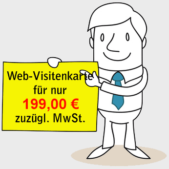 Web-Visitenkarte zum Festpreis von 199 € zuzügl. 19% MwSt. – Ihr Start in die Onlinewelt
