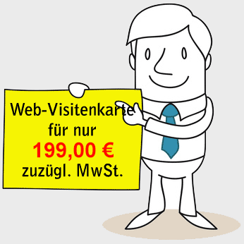 Web-Visitenkarte zum Festpreis von 199 € zuzügl. 19% MwSt. – Ihr Start in die Onlinewelt Web-Visitenkarte zum Festpreis von 199 € zuzügl. 19% MwSt. – Ihr Start in die Onlinewelt